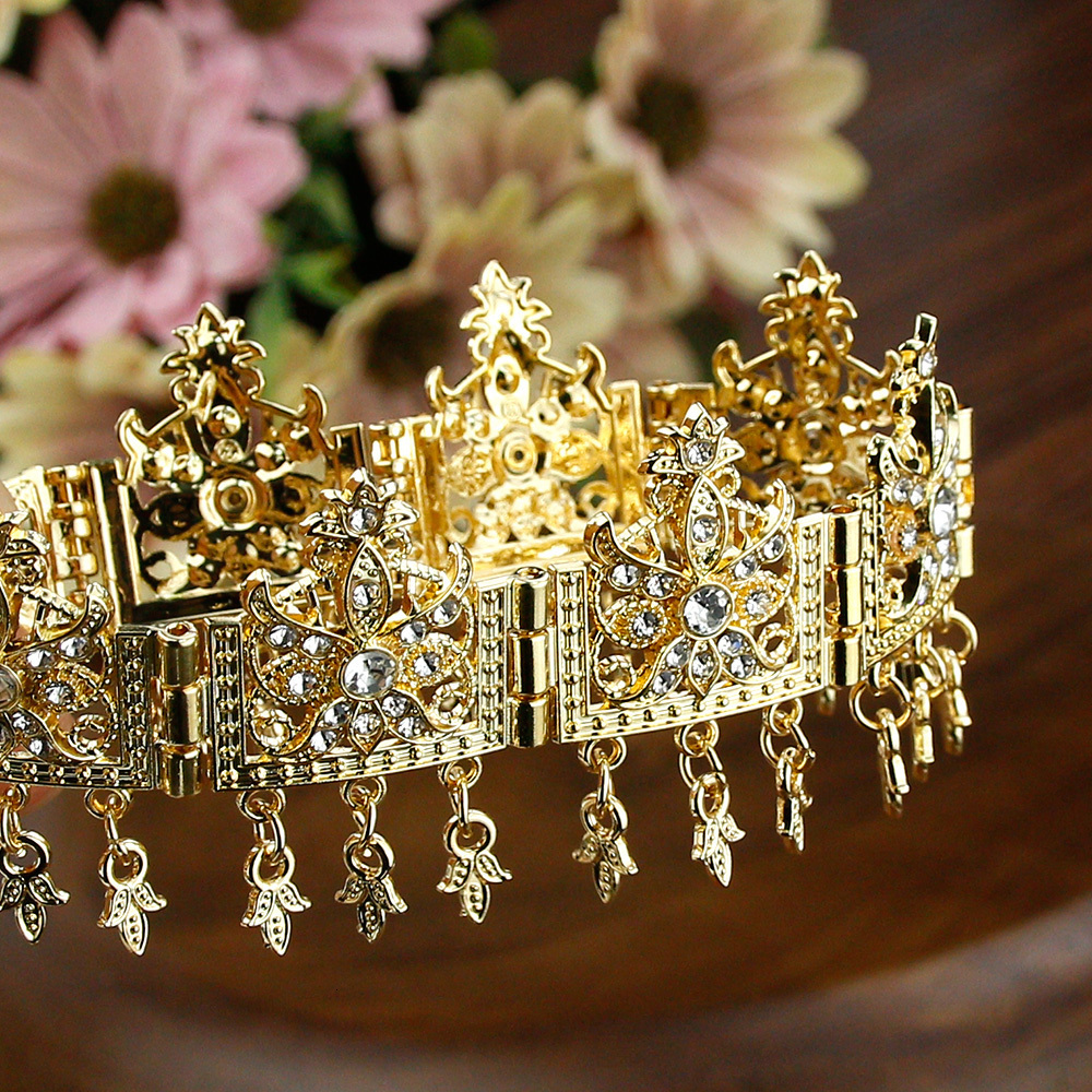 Wedding Hair Jewelry Sunspicems Algeria Forehead Chain Morocco Accessory Chain Women Headband Bride Crystal Flower Tassels Crown Head Pieces 230508