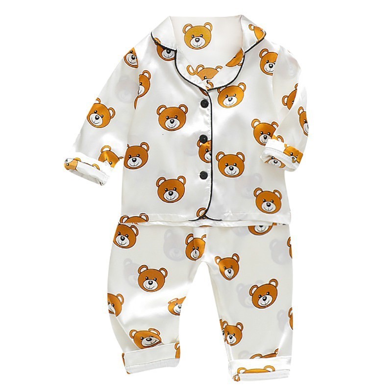 Pajamas Toddler Silk Satin Pajamas Pyjamas Set Baby Sleepwear Pijama Pajamas Suit Boys Girls Sleep Two Piece Set Autumn Kids Loungewear 230509