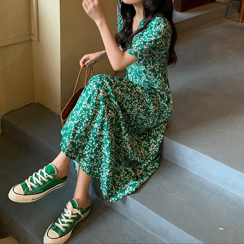 Casual Dresses Print Chic French Long Dress Party Summer Vintage Casual Female Dresses Sexy V-neck Boho Beach Sundress Clothing for Women 230509