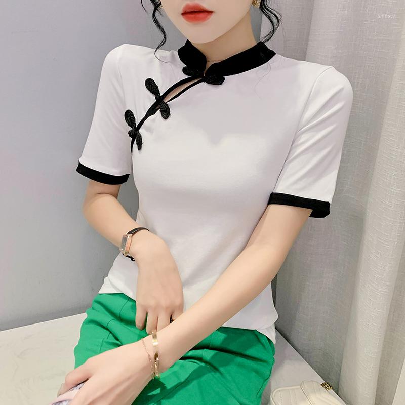 Women' T Shirts 2023 Summer Short Sleeve Cotton T-shirt Lady Vintage Chinese Style Collar Black And White Tees Tops For Women
Women' T Shirts 2023 Summer Short Sleeve Cotton T-shirt Lady Vintage Chinese Style Collar Black And White Tees Tops For Women