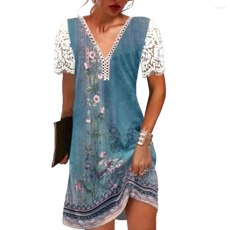 Casual Dresses Beach Dress Ethnic Style V-Neck Lace Stitching Short Sleeve Exquisite Pattern Dress-up Polyester Floral Print Summer, Blue
Casual Dresses Beach Dress Ethnic Style V-Neck Lace Stitching Short Sleeve Exquisite Pattern Dress-up Polyester Floral Print Summer, Blue