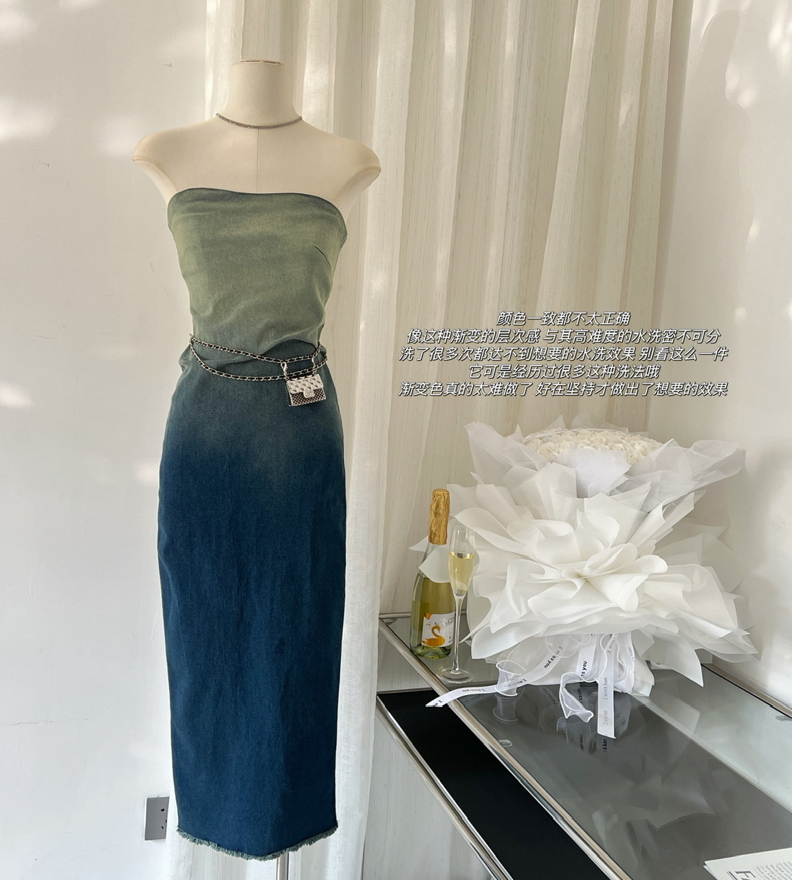 Party Dresses Stretch Gradient Color Sleeveless Slim Denim For Women Lady Streetwear Summer Strapless Bodycon Long 230508