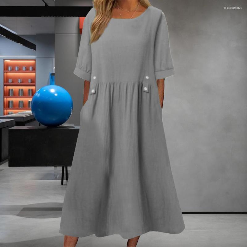 Casual Dresses Women Dress Loose Fit Mid Length Female Double Pockets Button Decor Boho Style O Neck Short Sleeve Summer, Green
Casual Dresses Women Dress Loose Fit Mid Length Female Double Pockets Button Decor Boho Style O Neck Short Sleeve Summer, Green
