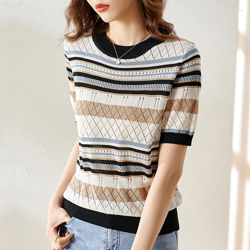 Women's T Shirts Striped Thin Knitted Shirt Women Short Sleeve Hollow Out Tees 2023 Summer Tops Fashion Womens Clothing Camisetas Mujer, Photo color
Women's T Shirts Striped Thin Knitted Shirt Women Short Sleeve Hollow Out Tees 2023 Summer Tops Fashion Womens Clothing Camisetas Mujer, Photo color