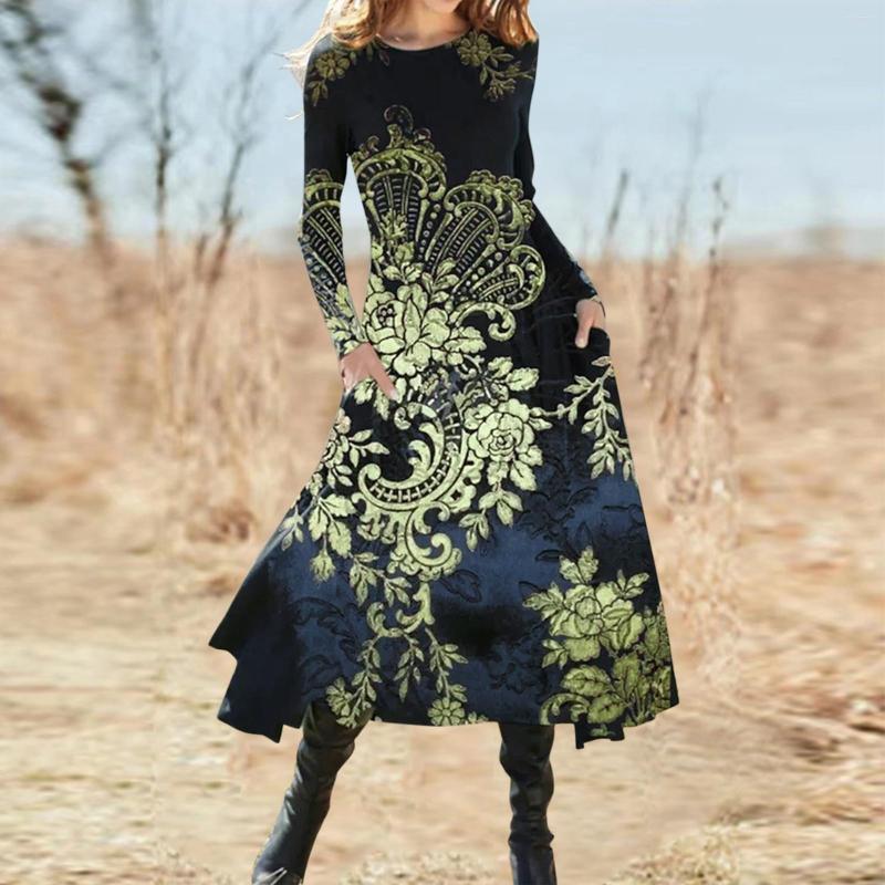 Casual Dresses Boho Floral Dress Women Vintage Temperament Long Sleeve Crew Neck Slim Fall Formal Occasion Vestidos
Casual Dresses Boho Floral Dress Women Vintage Temperament Long Sleeve Crew Neck Slim Fall Formal Occasion Vestidos