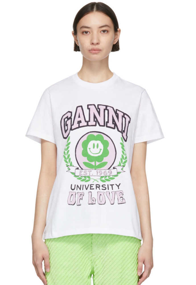 23ss GAN Women Designer T shirt Summer Cotton New Line White Flower Smiling Face Print Short Sleeve Round Neck Loose Tops, Beige love
23ss GAN Women Designer T shirt Summer Cotton New Line White Flower Smiling Face Print Short Sleeve Round Neck Loose Tops, Beige love