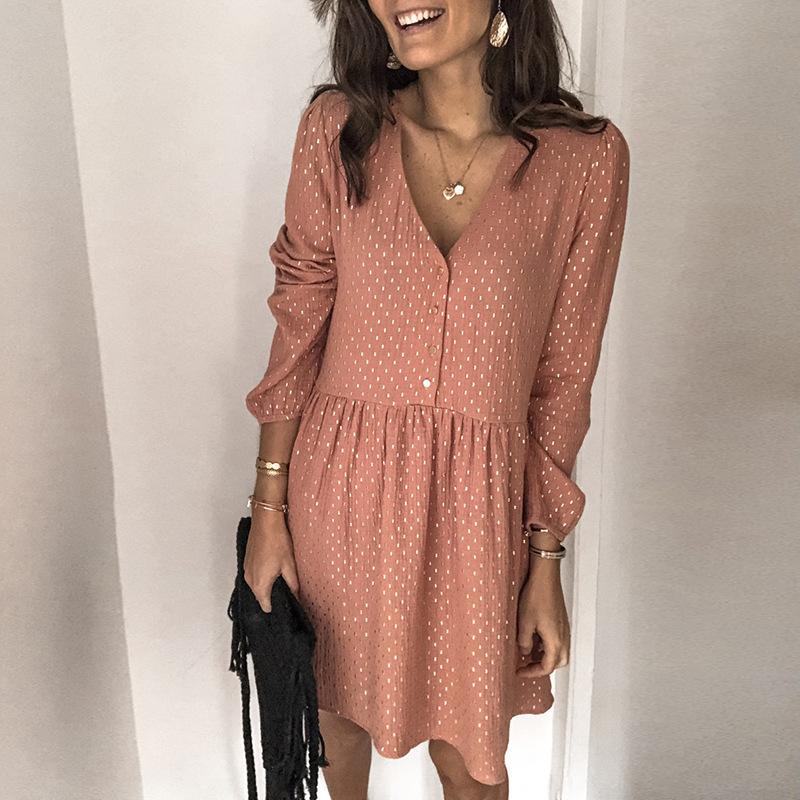 Casual Dresses Foridol Gold Polka Dot Pink Dress Women Autumn Winter Button Loose Short Vestidos 2023
Casual Dresses Foridol Gold Polka Dot Pink Dress Women Autumn Winter Button Loose Short Vestidos 2023