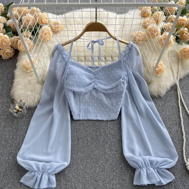 Women's Blouses Polka Dot Pleated Strapless Women Shirts Lantern Sleeve Backless Cropped Tops Lace Up Chic Female Chiffon, Blue
Women's Blouses Polka Dot Pleated Strapless Women Shirts Lantern Sleeve Backless Cropped Tops Lace Up Chic Female Chiffon, Blue