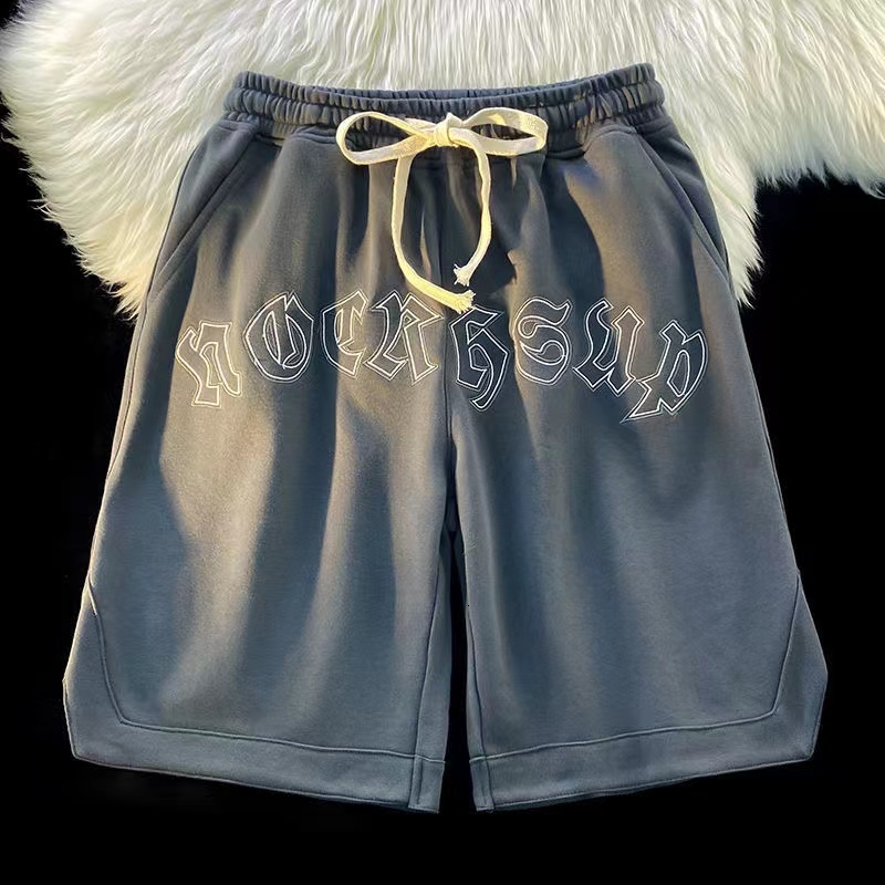 Men's Shorts Y2K Mens Gym Shorts Clothing Male Summer Letter Sportswear Men Streetwear Harajuku Drawstring Knee Length Casual Wide Leg Shorts 230