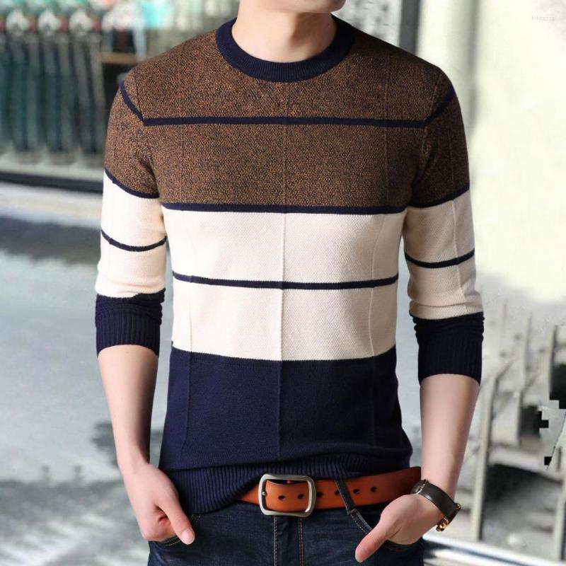 Men's Sweaters Good Autumn Sweater Knit Round Neck Stripe Crew Contrast Color Men, Mix color