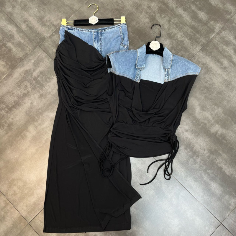 Two Piece Dress PREPOMP Sleeveless Drawstring Sexy V Neck Slim Vest Tank Top Blue Denim Patch Long Skirt Set Women GF821 230509
Two Piece Dress PREPOMP Sleeveless Drawstring Sexy V Neck Slim Vest Tank Top Blue Denim Patch Long Skirt Set Women GF821 230509