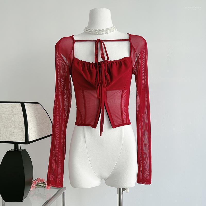 Women's T Shirts Women's Square Neck Mesh Long Sleeve Shirt Summer Chic Solid Color Red Split Slim Short T-shirt Lady Tee Top
Women's T Shirts Women's Square Neck Mesh Long Sleeve Shirt Summer Chic Solid Color Red Split Slim Short T-shirt Lady Tee Top