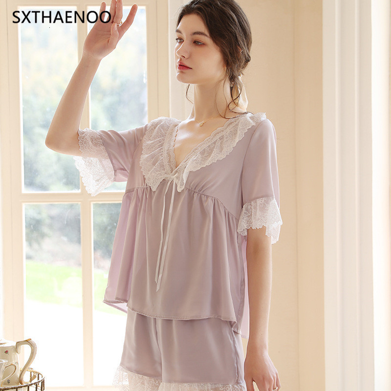 Women's Sleepwear SXTHAENOO 2023 Summer French Purple Lace Pajamas Set Loungewear for Women 2 Pieces Short Sleeve Pyjama 230508, Lavender
Women's Sleepwear SXTHAENOO 2023 Summer French Purple Lace Pajamas Set Loungewear for Women 2 Pieces Short Sleeve Pyjama 230508, Lavender