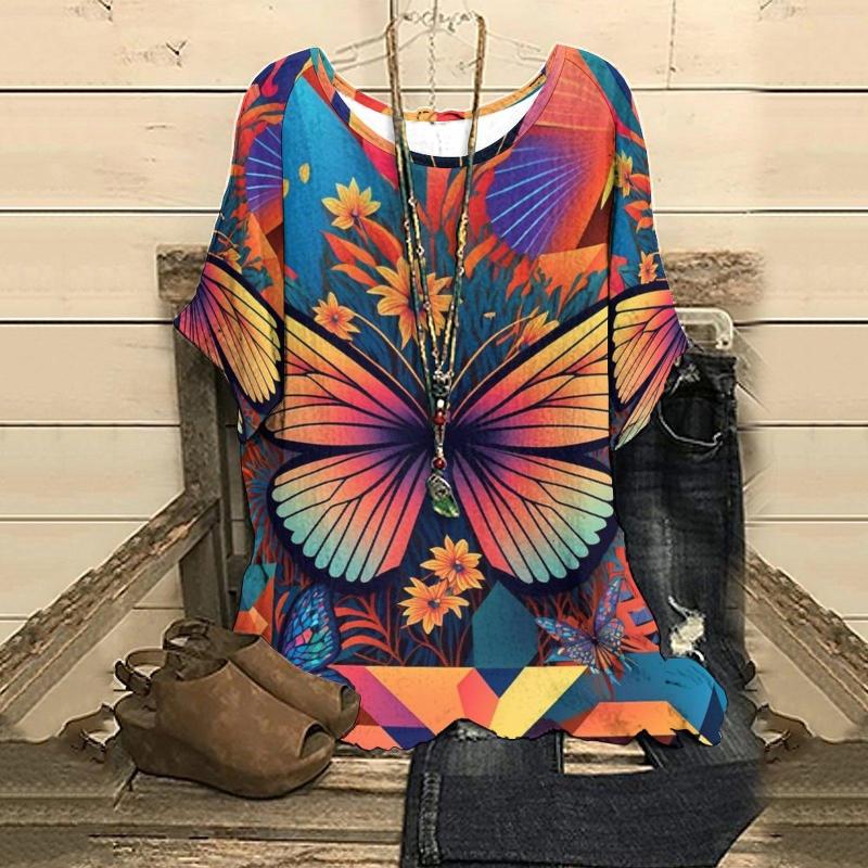 Women's T Shirts Fashion Summer Women's Top Half Sleeve Tee Butterfly Geometry Print Couples T-shirt Streetwear, Beige
Women's T Shirts Fashion Summer Women's Top Half Sleeve Tee Butterfly Geometry Print Couples T-shirt Streetwear, Beige