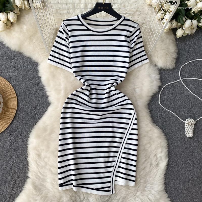 Casual Dresses Striped Knitted Dress For Women's Summer O-neck IrregularThin Vestidos Simple High Elastic Short Sleeve, Pink
Casual Dresses Striped Knitted Dress For Women's Summer O-neck IrregularThin Vestidos Simple High Elastic Short Sleeve, Pink