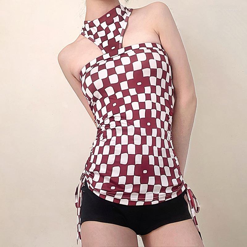 Women' T Shirts Women Sexy Tshirt Shirring Bandage Plaid Halter Sleeveless Top Cropped Tops T-Shirt Female Casual Streetwear Summer, Claret
Women' T Shirts Women Sexy Tshirt Shirring Bandage Plaid Halter Sleeveless Top Cropped Tops T-Shirt Female Casual Streetwear Summer, Claret