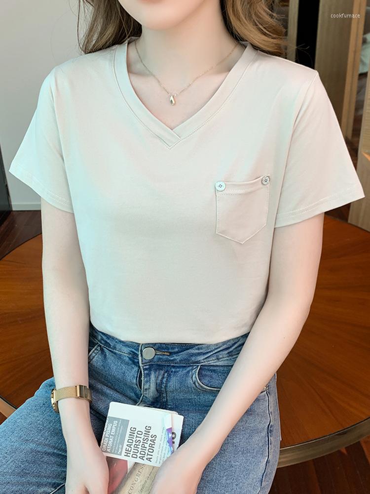 Women' T Shirts V-Neck Pockets Shirt Women Cotton Tshirt Korean Fashion Clothing Short Sleeve Tees Womens Camiseta Mujer 2023 Summer Top, Black
Women' T Shirts V-Neck Pockets Shirt Women Cotton Tshirt Korean Fashion Clothing Short Sleeve Tees Womens Camiseta Mujer 2023 Summer Top, Black
