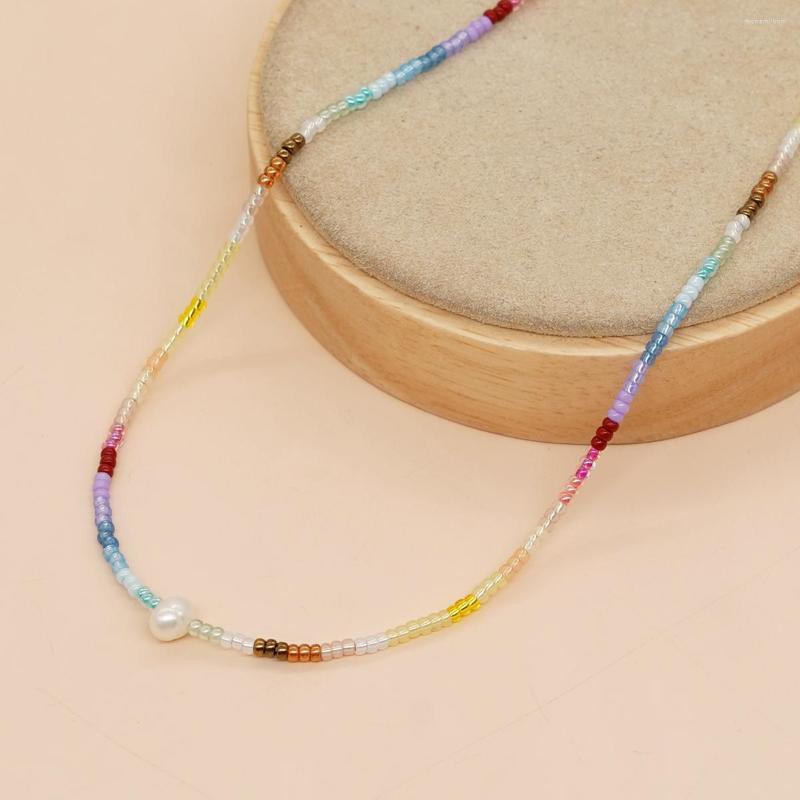 Chains Colorful Beaded Pearl Pendant Necklace Handmade Summer Jewelry Stainless Steel Chain Choker Necklaces For Women Teen Girl Gift 
Chains Colorful Beaded Pearl Pendant Necklace Handmade Summer Jewelry Stainless Steel Chain Choker Necklaces For Women Teen Girl Gift