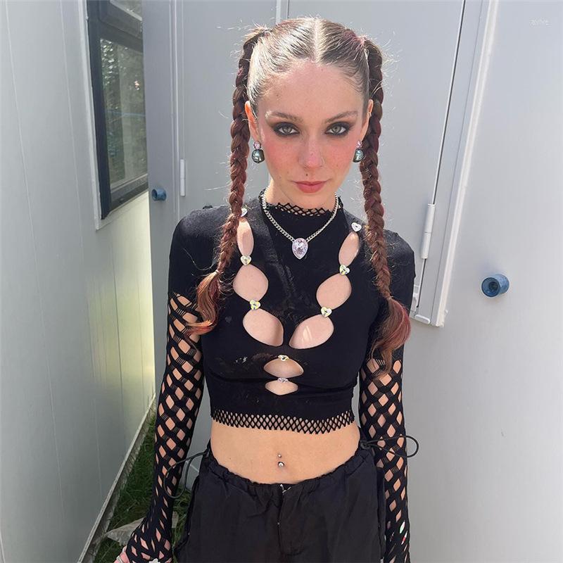 Women's T Shirts Black Cyber Y2k Hollow Out Sexy T-shirts Mesh Grunge Punk Long Sleeve Crop Tops For Women Gothic Solid Color Slim, Brown
Women's T Shirts Black Cyber Y2k Hollow Out Sexy T-shirts Mesh Grunge Punk Long Sleeve Crop Tops For Women Gothic Solid Color Slim, Brown