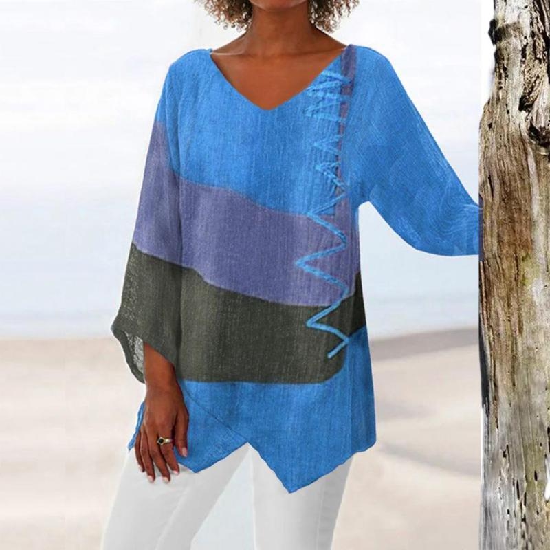 Women's Blouses Summer Blouse V-neck Long Sleeve T-Shirt Irregular Hem Women Shirt Casual Retro Color Block Pullover Streetwear, Royal blue
Women's Blouses Summer Blouse V-neck Long Sleeve T-Shirt Irregular Hem Women Shirt Casual Retro Color Block Pullover Streetwear, Royal blue