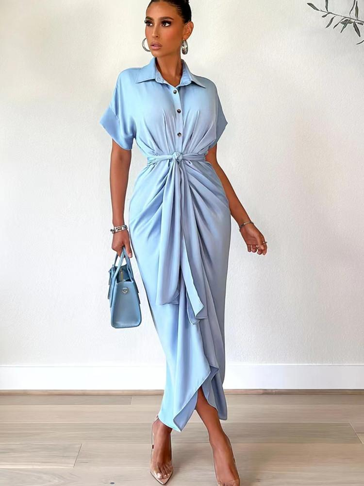 Party Dresses SKMY Fashion Turn-Down Collar Sexy Pleated Tie Up Short Sleeve Dress Clothes For Women 2023 Summer Solid Color Long, Orange
Party Dresses SKMY Fashion Turn-Down Collar Sexy Pleated Tie Up Short Sleeve Dress Clothes For Women 2023 Summer Solid Color Long, Orange