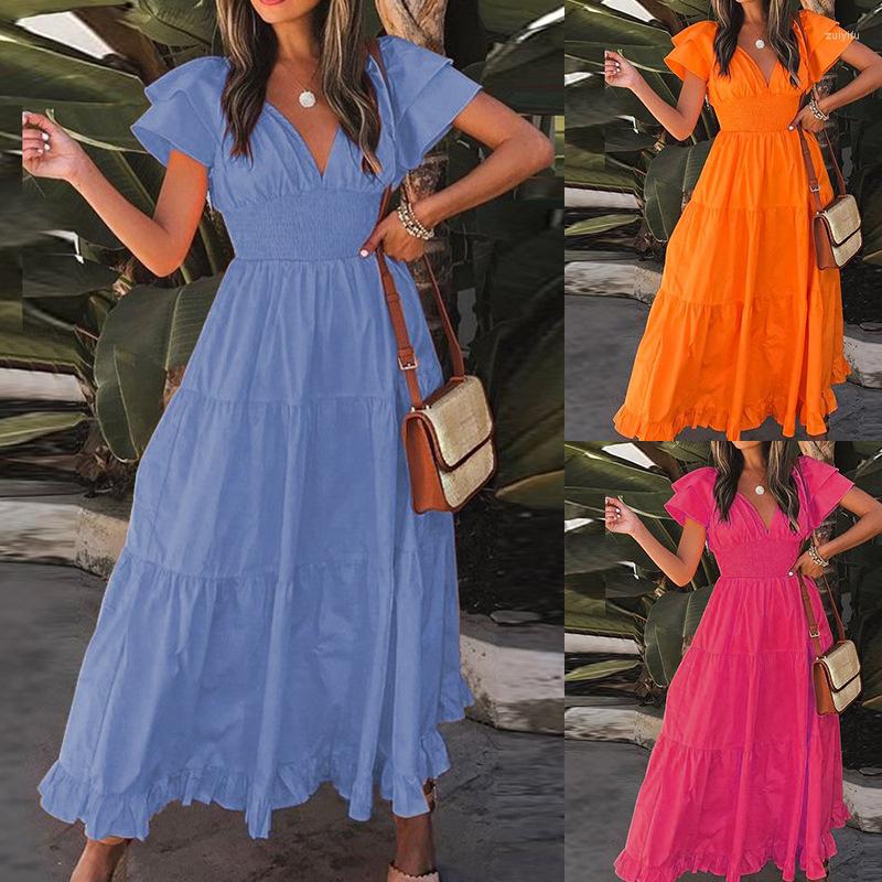 Casual Dresses 2023 Summer Dress Fashion Simple Temperament Elegant V-neck Waist Long Ruffle Maxi For Women Vestido, Blue
Casual Dresses 2023 Summer Dress Fashion Simple Temperament Elegant V-neck Waist Long Ruffle Maxi For Women Vestido, Blue