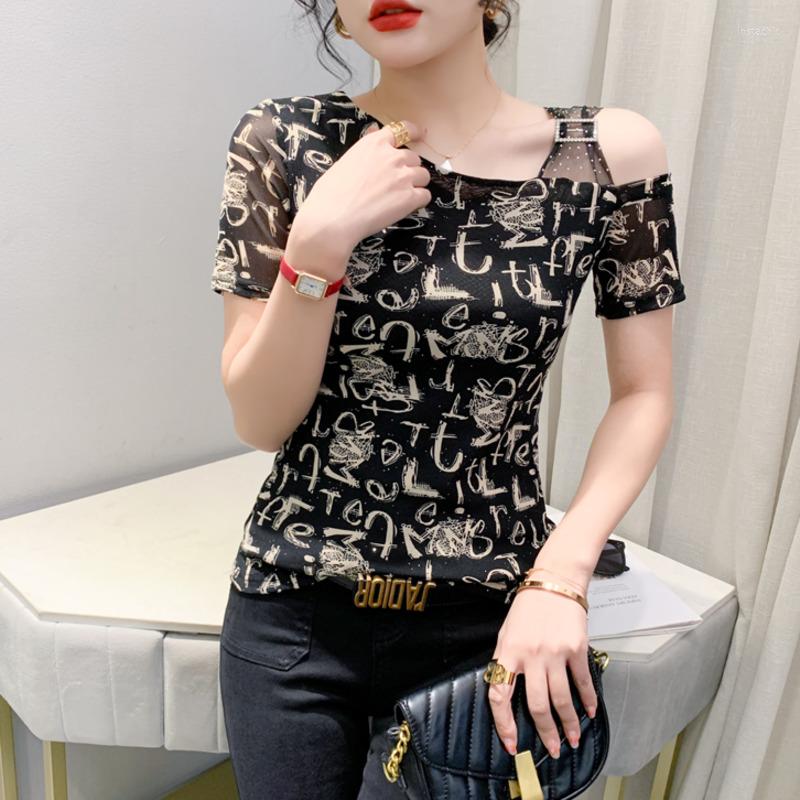 Women' T Shirts #6178 Summer One Shoulder Shirt Women Short Sleeve Sexy Skew Collar Vintage Printed Mesh Tshirt Female Thin Korean Style, Small letter
Women' T Shirts #6178 Summer One Shoulder Shirt Women Short Sleeve Sexy Skew Collar Vintage Printed Mesh Tshirt Female Thin Korean Style, Small letter