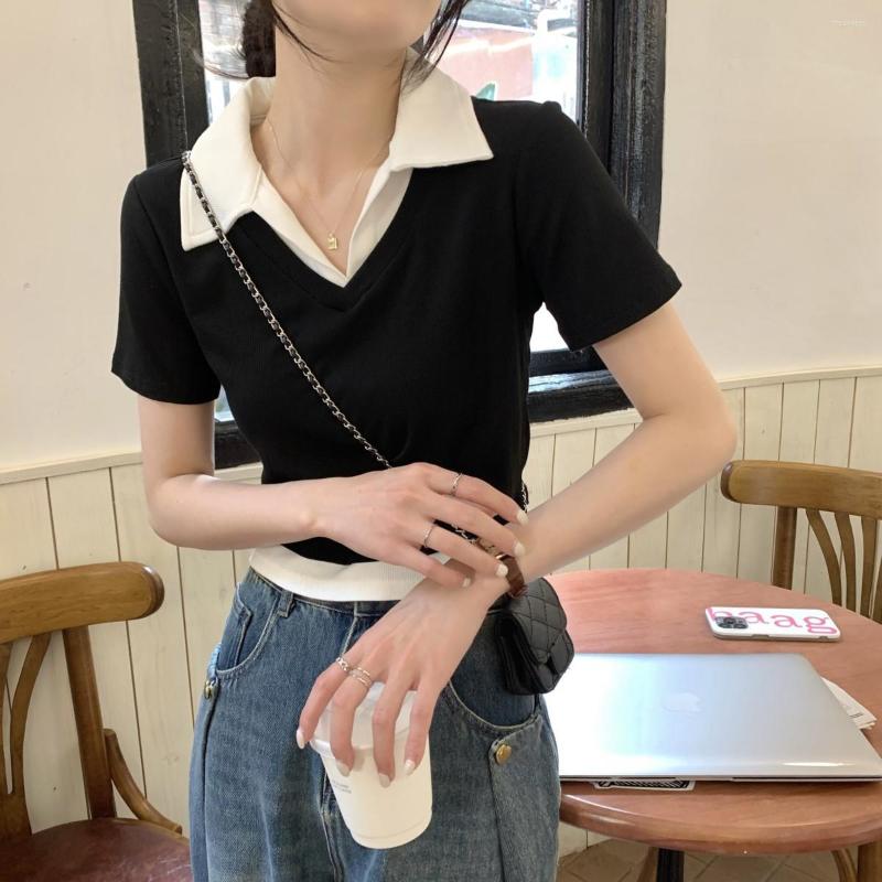Women' T Shirts Womens Shirt 2023 Summer Polo Neck Contrast Color Short Sleeved T-shirt Cropped Tops Tees Casual Streetwear, Black
Women' T Shirts Womens Shirt 2023 Summer Polo Neck Contrast Color Short Sleeved T-shirt Cropped Tops Tees Casual Streetwear, Black