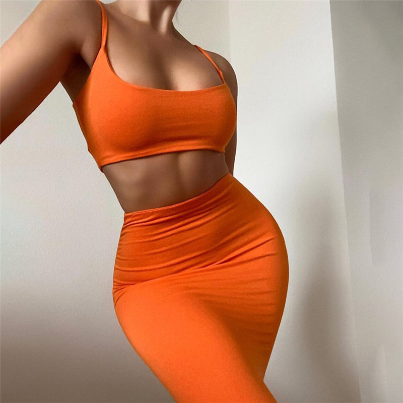 Two Piece Dress 006 Women's Summer Set Sexy Halter Crop Top Bodycon Skirt 230508