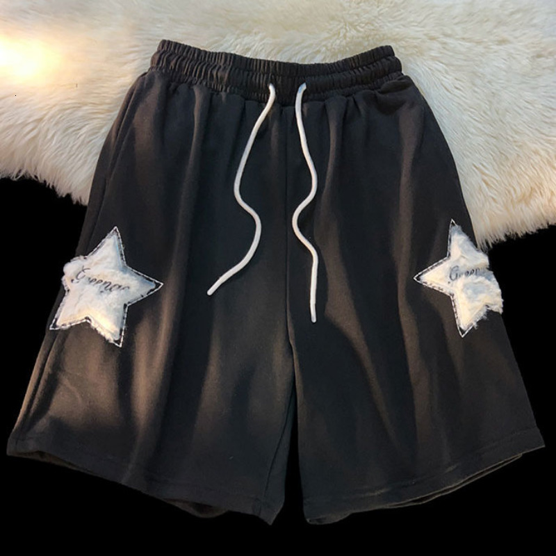 Womens Shorts Retro threedimensional furry star embroidery drawstring shorts women summer loose casual couple models ins fashion 230508