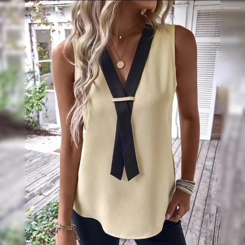 Women's Blouses Vest Shirt V-neck Casual Fake Collar Women Top Loose Fit Summer Contrast Color Sleeveless Streetwear, Apricot
Women's Blouses Vest Shirt V-neck Casual Fake Collar Women Top Loose Fit Summer Contrast Color Sleeveless Streetwear, Apricot