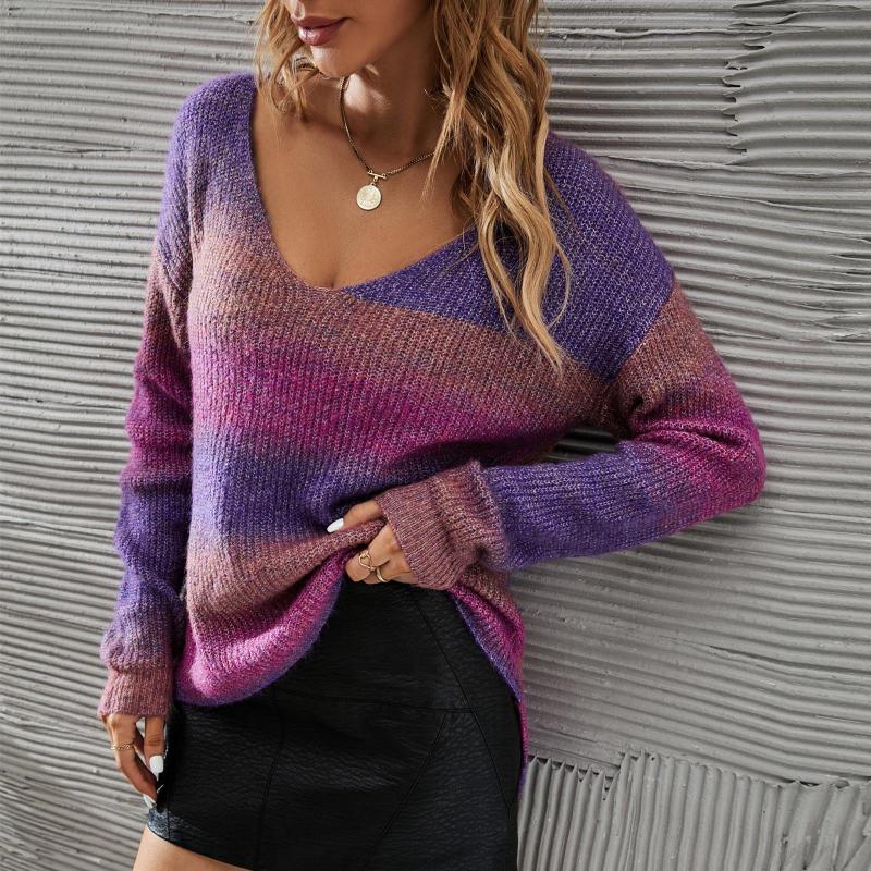 Women' Sweaters 2023 Spring For Women Fashion Casual Long Sleeve Loose Pullover Sweater V-Neck Purple Print Gradient Knitwear
Women' Sweaters 2023 Spring For Women Fashion Casual Long Sleeve Loose Pullover Sweater V-Neck Purple Print Gradient Knitwear