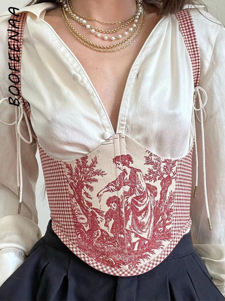 Tanks BOOFEENAA Vintage Print Bandage Underbust Corset Top Cummerbunds Belts for Dresses Women Sexy Bustiers Corsets C85DZ12, Black
Tanks BOOFEENAA Vintage Print Bandage Underbust Corset Top Cummerbunds Belts for Dresses Women Sexy Bustiers Corsets C85DZ12, Black