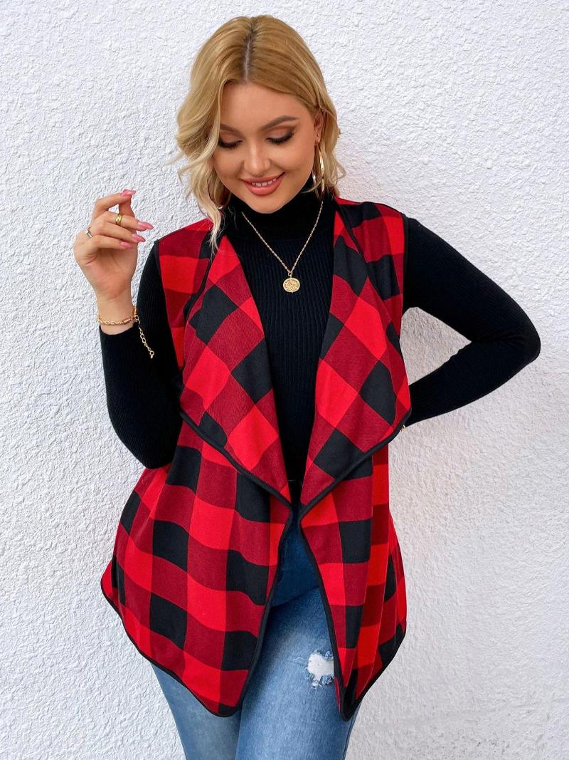 Outerwear Plaid Midi Coats Women Large Plus Size 4XL Sleeveless Jackets England Style Autumn 2023 Casual Elegant Turn-down Collar Outwear, Black
Outerwear Plaid Midi Coats Women Large Plus Size 4XL Sleeveless Jackets England Style Autumn 2023 Casual Elegant Turn-down Collar Outwear, Black
