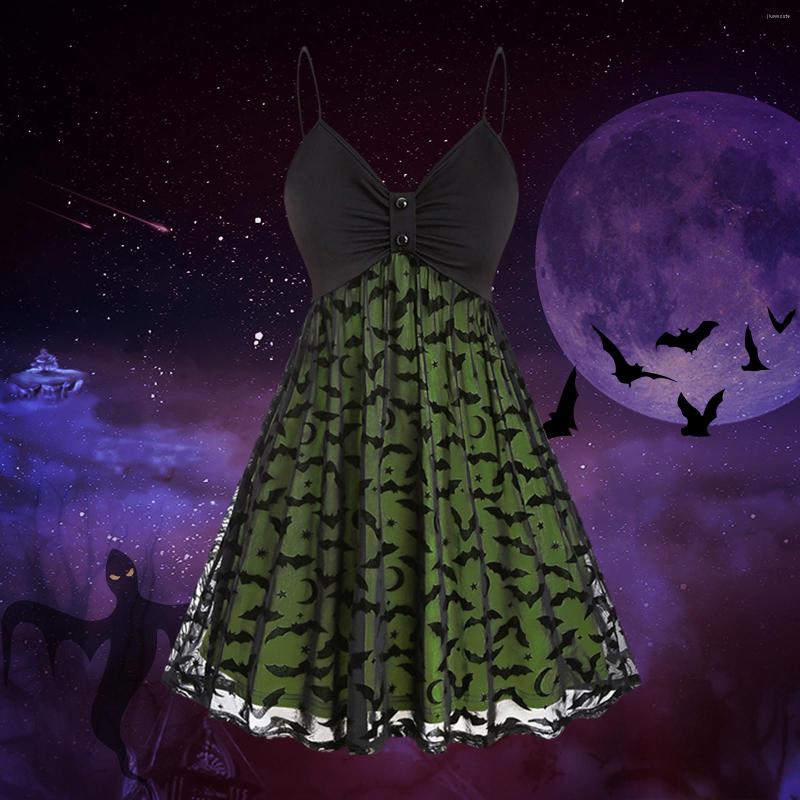 Casual Dresses Women Vintage Halloween Print Sling Double Layer Chiffon Mesh V Neck Dress Skirt Sinon Cosplay Costume, Orange 
Casual Dresses Women Vintage Halloween Print Sling Double Layer Chiffon Mesh V Neck Dress Skirt Sinon Cosplay Costume, Orange