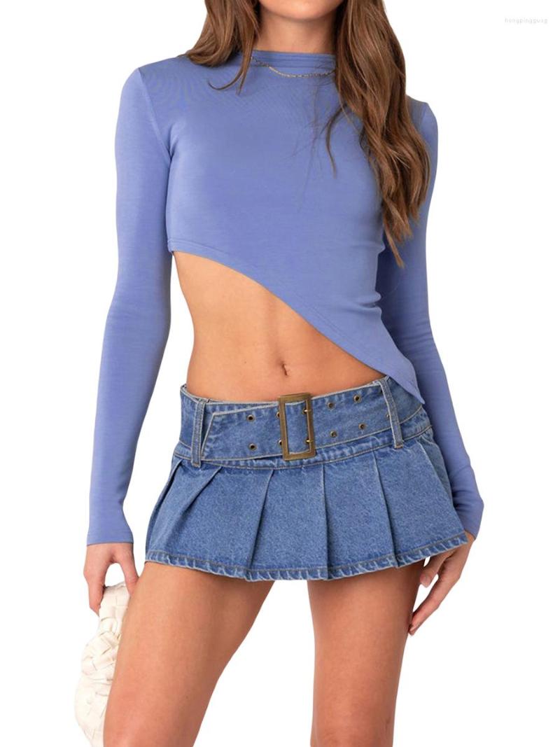 Women' T Shirts Women Long Sleeve Cropped Tops Casual Asymmetrical Basic Slim T-Shirts Streetwear Clubwear, Blue
Women' T Shirts Women Long Sleeve Cropped Tops Casual Asymmetrical Basic Slim T-Shirts Streetwear Clubwear, Blue