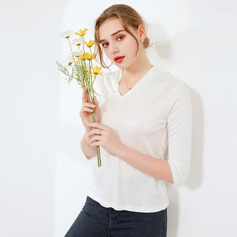 Women's T Shirts Spring Silk T-shirt Women's Solid Color Double Side Mulberry Knitting Temperament V-neck 7 / 3 Sleeve Loose Top, Black
Women's T Shirts Spring Silk T-shirt Women's Solid Color Double Side Mulberry Knitting Temperament V-neck 7 / 3 Sleeve Loose Top, Black