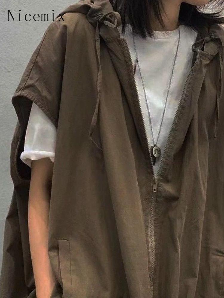 Leather Nicemix Hooded Sleeveless Jacket Unisex Summer Outside Oversize Cargo Vest Women Casual Japan Style Drawstring Zipper Waistcoat, Gray
Leather Nicemix Hooded Sleeveless Jacket Unisex Summer Outside Oversize Cargo Vest Women Casual Japan Style Drawstring Zipper Waistcoat, Gray