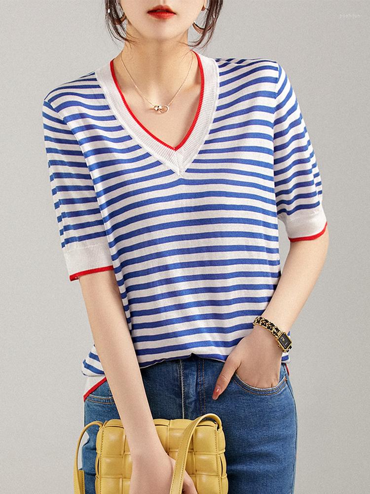 Women's T Shirts Thin Knitted Shirt Women Hit Color Patchwork Striped Tees Short Sleeve V-Neck Summer Tops Korean Fashion Womens Clothes, Photo color
Women's T Shirts Thin Knitted Shirt Women Hit Color Patchwork Striped Tees Short Sleeve V-Neck Summer Tops Korean Fashion Womens Clothes, Photo color