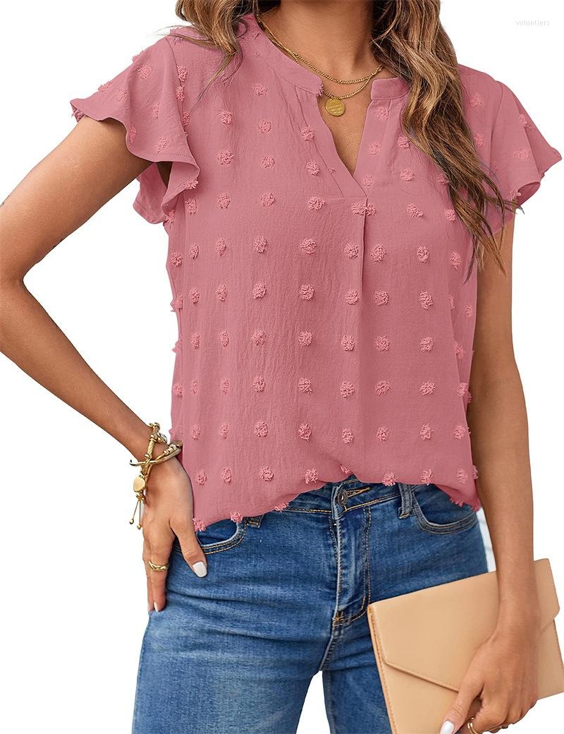 Women's T Shirts Fluff Dotted Solid Color V-neck Short Ruffle Sleeves Pullover Girls Vests Summer Causal Women Tops Tees
Women's T Shirts Fluff Dotted Solid Color V-neck Short Ruffle Sleeves Pullover Girls Vests Summer Causal Women Tops Tees