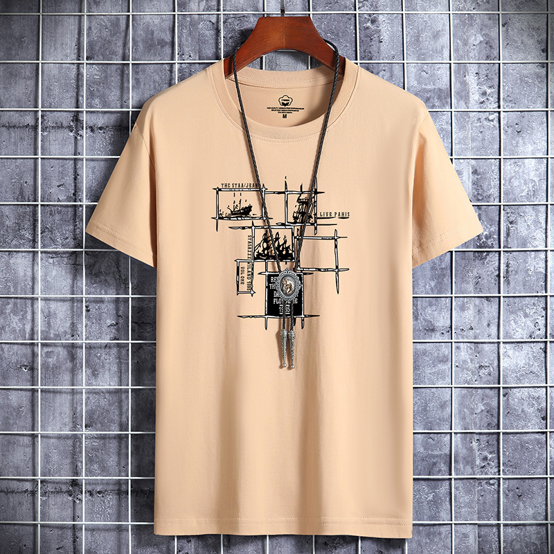 Men's T-Shirts Quadrilateral Lattice Printing 100% Cotton Men T Shirt Hip-Hop Cotton T-shirt O-neck Summer Male Causal Tshirts Fashion Loose 2305