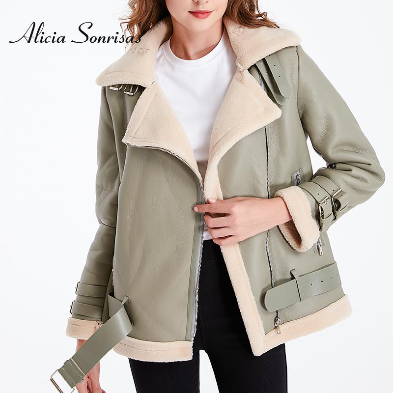 Women' Leather & Faux Fleece Lined Winter Jacket Women Autumn Black Thick Thickened Lamb Fur Lapel Integrated Motorcycle PU Coat, Green
Women' Leather & Faux Fleece Lined Winter Jacket Women Autumn Black Thick Thickened Lamb Fur Lapel Integrated Motorcycle PU Coat, Green