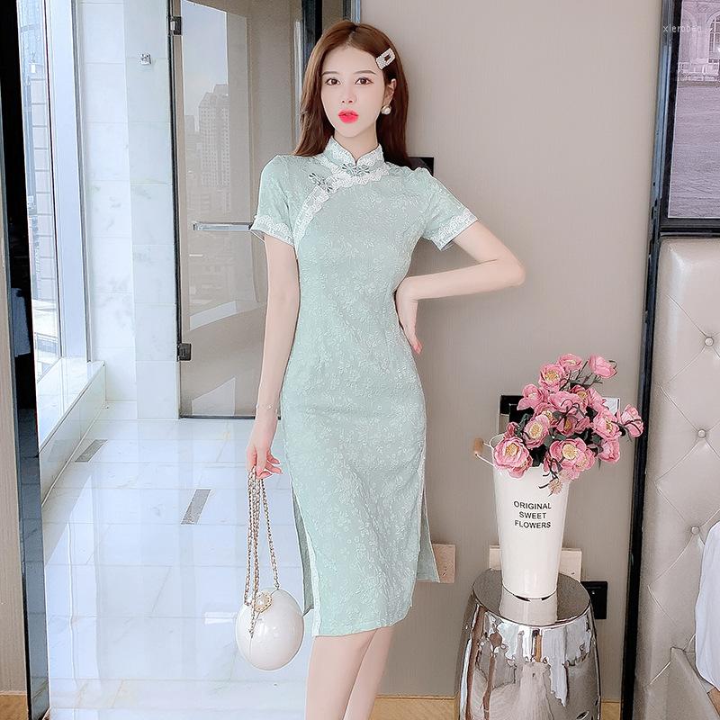Ethnic Clothing FZSLCYIYI Summer Lace Applique Mandarin Collar Short Sleeve Jacquard Qipao Casual Party Women Dress Cheongsam
Ethnic Clothing FZSLCYIYI Summer Lace Applique Mandarin Collar Short Sleeve Jacquard Qipao Casual Party Women Dress Cheongsam