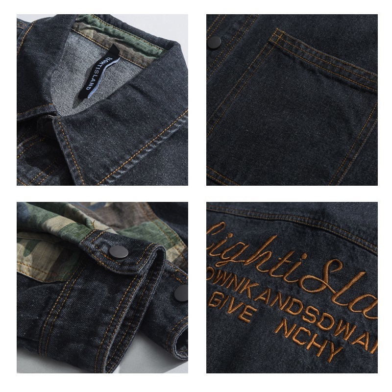 Men's Jackets Men's Fashion Camouflage Patchwork Denim Shirt Jacket Spring and Autumn American Style Back Letter Embroidery Loose Lapel Jack