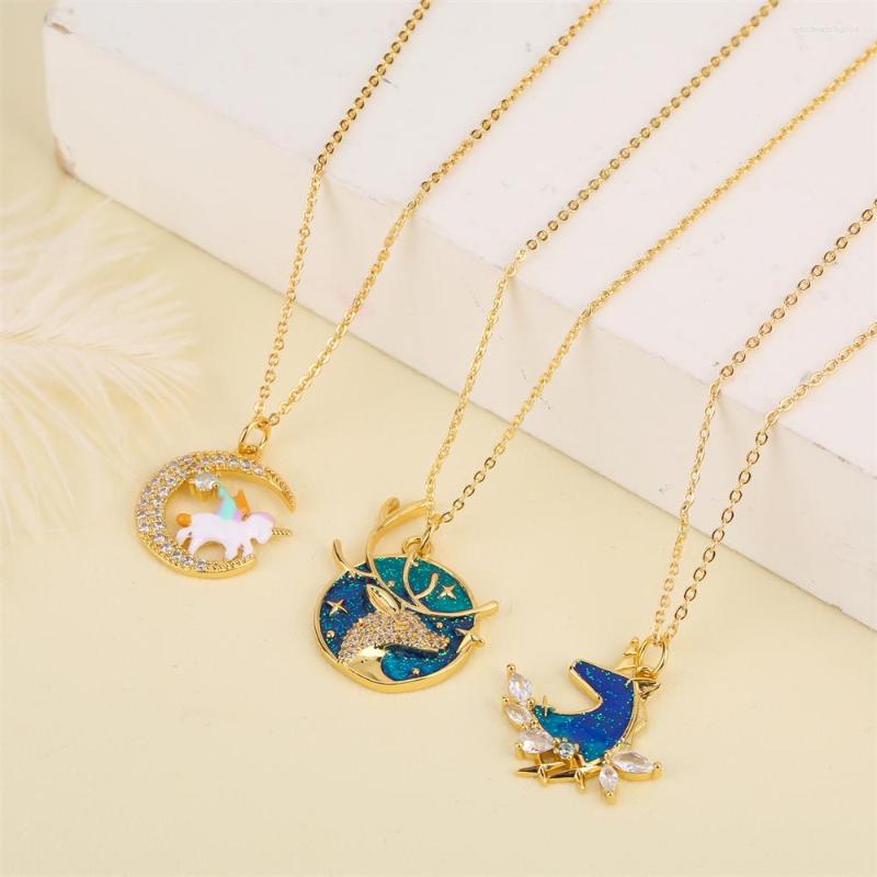 Pendant Necklaces Vintage Necklace 18K Copper Gold Plated Cubic Zirconia Enamel Small Antler Cute Jewelry For Women
Pendant Necklaces Vintage Necklace 18K Copper Gold Plated Cubic Zirconia Enamel Small Antler Cute Jewelry For Women