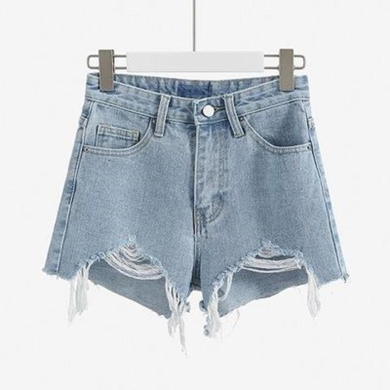 Womens Shorts Korean Fashion Summer Women Hole High Waist Jeans Burrs Female Build A Word Torn WideLegged Pants Streetwear 230508