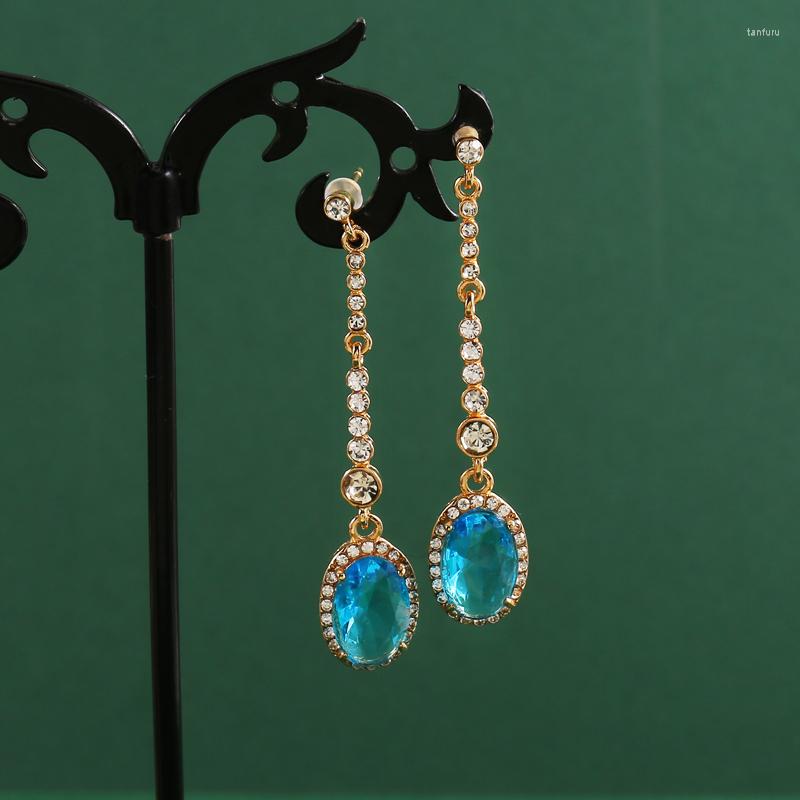Dangle Earrings Elegant 925Silver Needle Sky Blue CZ Drop Long Gold Color Chain Inlaid Zircon Statement Tassel Sparkling Earring
Dangle Earrings Elegant 925Silver Needle Sky Blue CZ Drop Long Gold Color Chain Inlaid Zircon Statement Tassel Sparkling Earring
