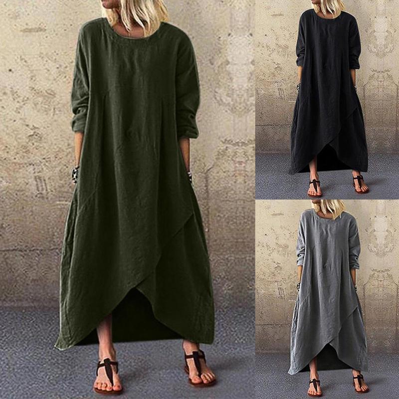 Casual Dresses Women Plus Size Long Dress Sleeves O-Neck Slit Irregular Hem Spring Summer For Ladies Vestido Robe, Black
Casual Dresses Women Plus Size Long Dress Sleeves O-Neck Slit Irregular Hem Spring Summer For Ladies Vestido Robe, Black