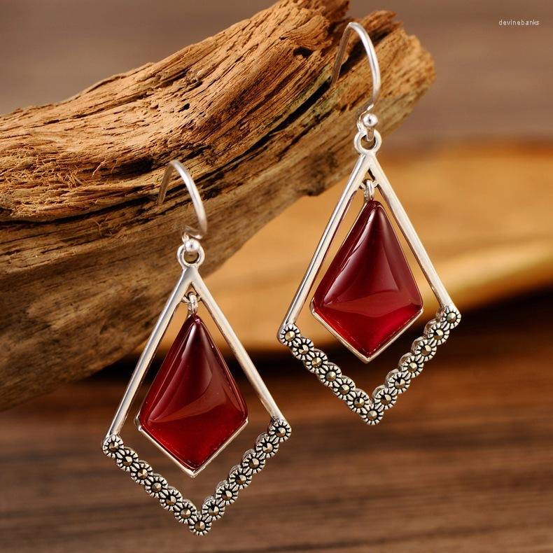Dangle Earrings 925 Sterling Silver Vintage Mark Stone Rhombic Red Corundum Ladies
Dangle Earrings 925 Sterling Silver Vintage Mark Stone Rhombic Red Corundum Ladies