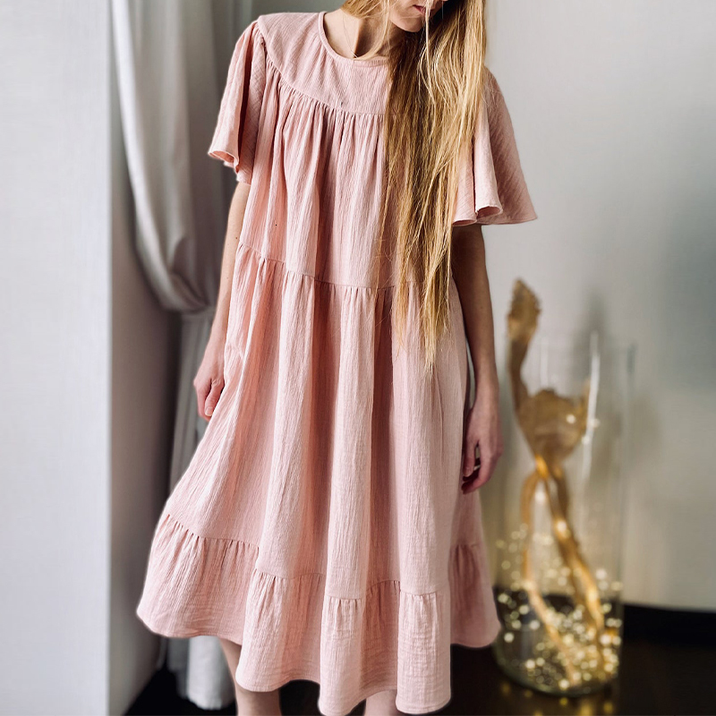 Casual Dresses 100% Cotton Muslin Women'S Dress Casual Retro Ruffles Sundress Holiday Beach Party Dresses Female Summer Clothing 230509